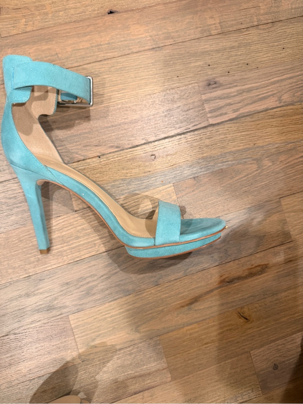 Calvin Klein Turquoise Suede Ankle-Strap Platform Heels